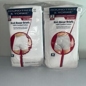 Roundtree & Yorke Knit Boxer Briefs Big Man Sz 52 2 Packs 4 Pairs White